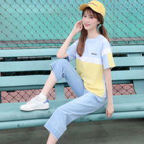 Junior high school girls summer suit high school students college style womens summer fashion girl Korean color short sleeve