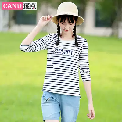 Girl long sleeve shirt black and white stripes 2020 Spring New Korean junior high school student shirt