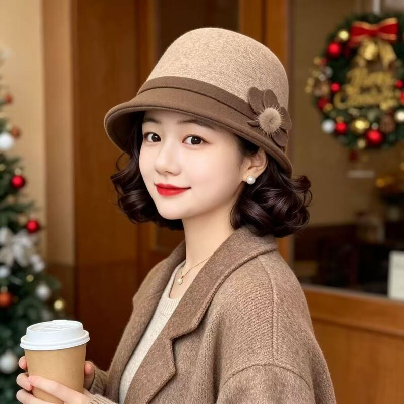 Wig Hat with Hair Integrated for Women, Autumn and Winter 2026 New Style, Middle-Aged and Elderly Short Curly Hair Woolen Fisherman Hat