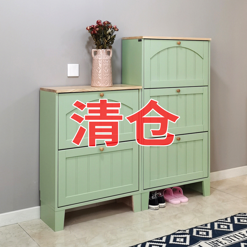 Tipping shoe cabinet at home door ultra-thin large capacity 17cm solid wood small apartment type thin entry cabinet balcony locker