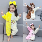 Girls Siamese Pyjama Fall / Winter Anti-Kicking Cartoon Baby Girl Baby Baby Túi ngủ Flannel Dày Coral