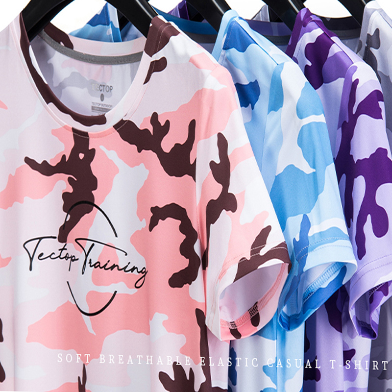 TECTOP summer quick-drying clothes men's sports short-sleeved T-shirt women's ice silk breathable camouflage printed stretch top