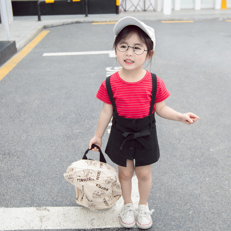 1-5 years old girls summer clothes 2022 new style Western style 2 girls baby suits summer 3 children hold baby bag pants two-piece set 4 fashion