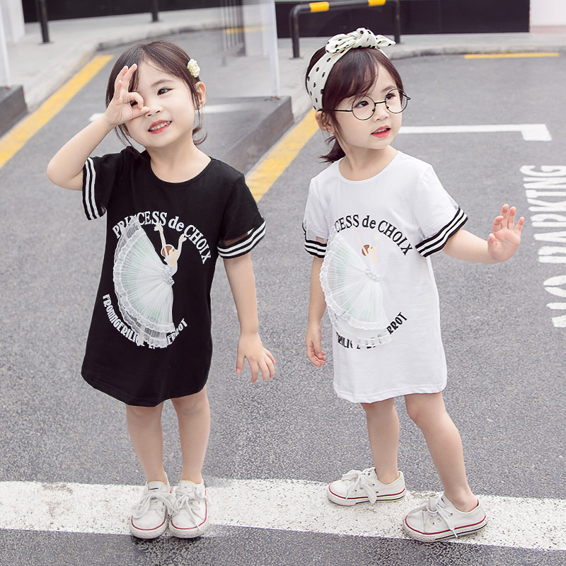 Girls summer dress 2022 new Western style female baby dress summer children's skirt short sleeve long TT shirt long version fashion