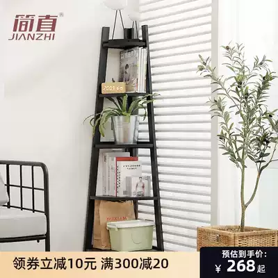 Corner shelf Solid wood triangle cabinet Floor corner cabinet Modern corner bookshelf storage storage living room simple flower rack