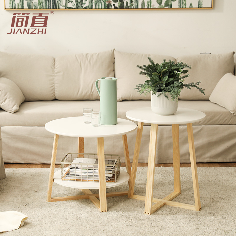 Simple coffee table modern creative sofa solid wood side small round table Nordic balcony corner table living room light luxury