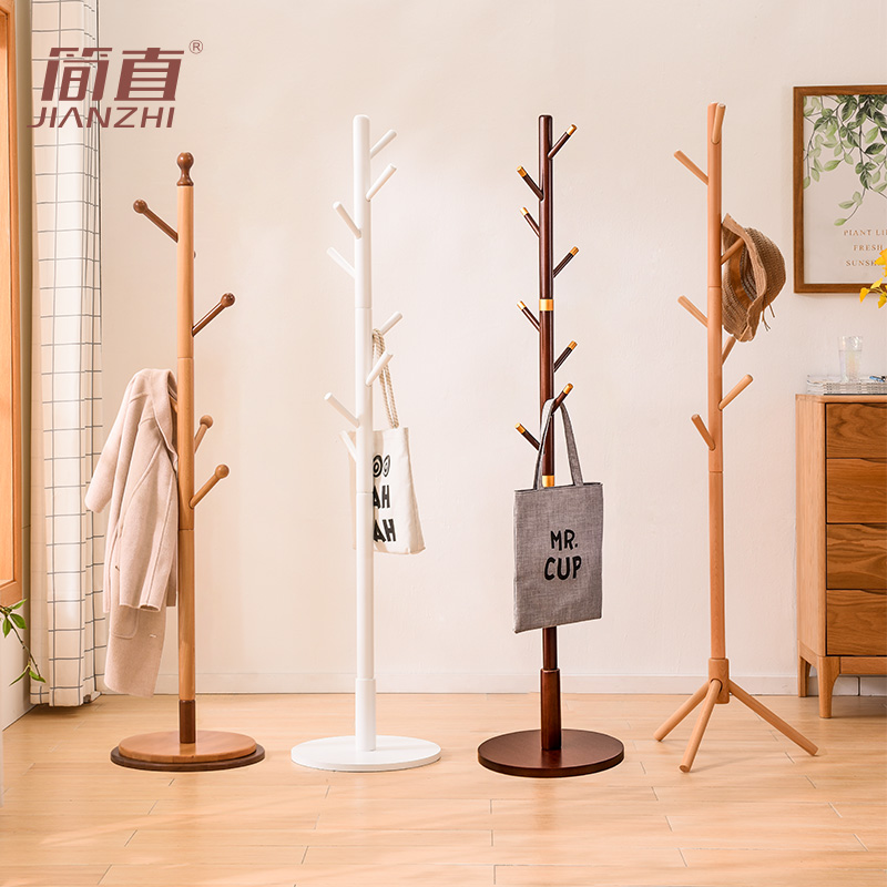 Solid wood clothes and hat rack simple hanging hanger floor to ceiling bedroom room room indoor wooden clothes rack home stand pole small