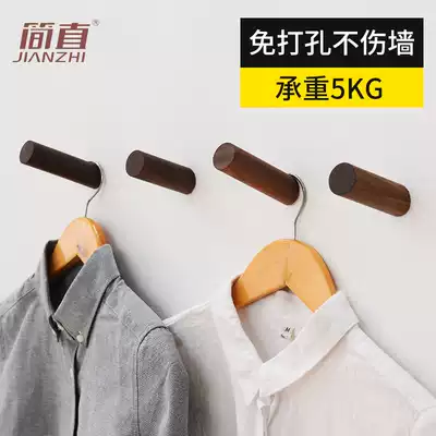Nordic solid wood wall adhesive hook wall hanging Creative clothes adhesive hook living room door rear wooden clothes hook