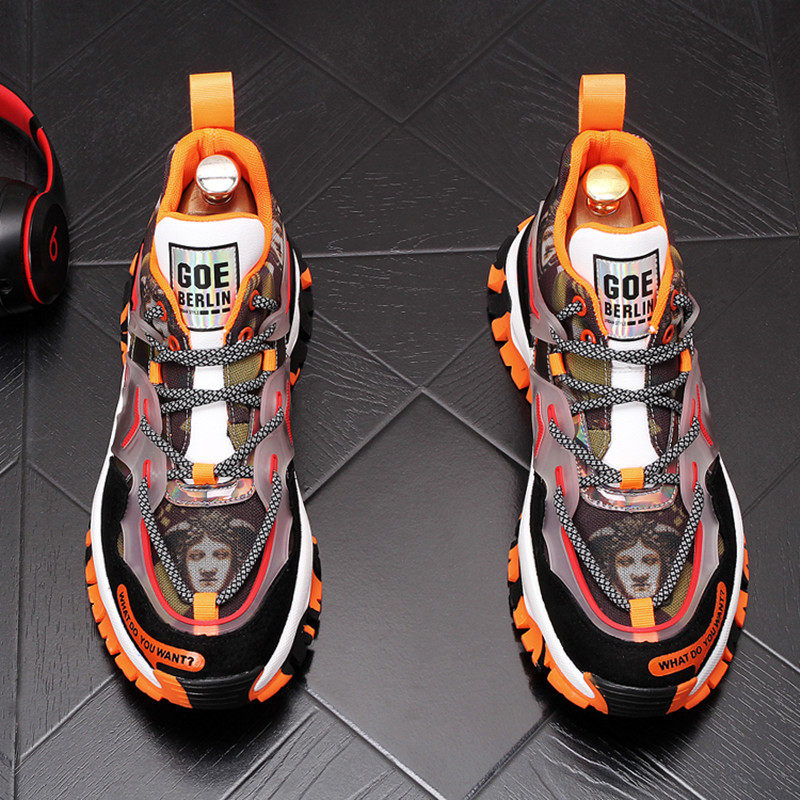 Tide Cards Men Running Shoes Thick Bottom Heightening Old Daddy Shoes Men Ins Trend Han Prints 100 hitch Breathable Sports Casual Shoes