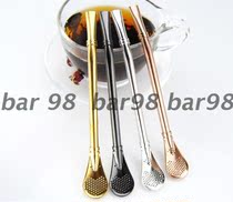 bar 98 304 stainless steel straw spoon Non-slip coffee stirring spoon Residue Juice flower tea filter