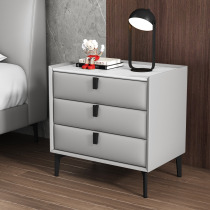 Nordic minimalist wood leather bedside table imported rock board countertop simple modern bedroom storage bedside cabinet light luxury style