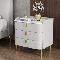 Italian light luxury Rock board bedside table leather solid wood tricolo White simple modern Nordic bedroom bedside cabinet