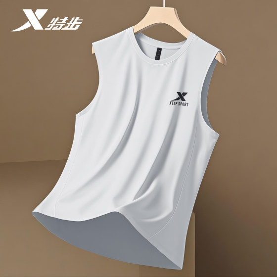 特步速干背心男2025新款夏季男士圆领无袖t恤健身透气训练运动服