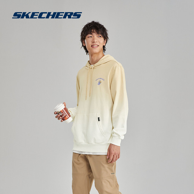 Skechers's new men and women's gradient milk tea fashionable knitted hooded pullover sweatshirt off-shoulder sweatshirt