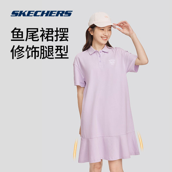 Skechers 2024 여름 신상 여성 드롭 숄더 루즈 폴로 칼라 반팔 운동복 시원한 느낌