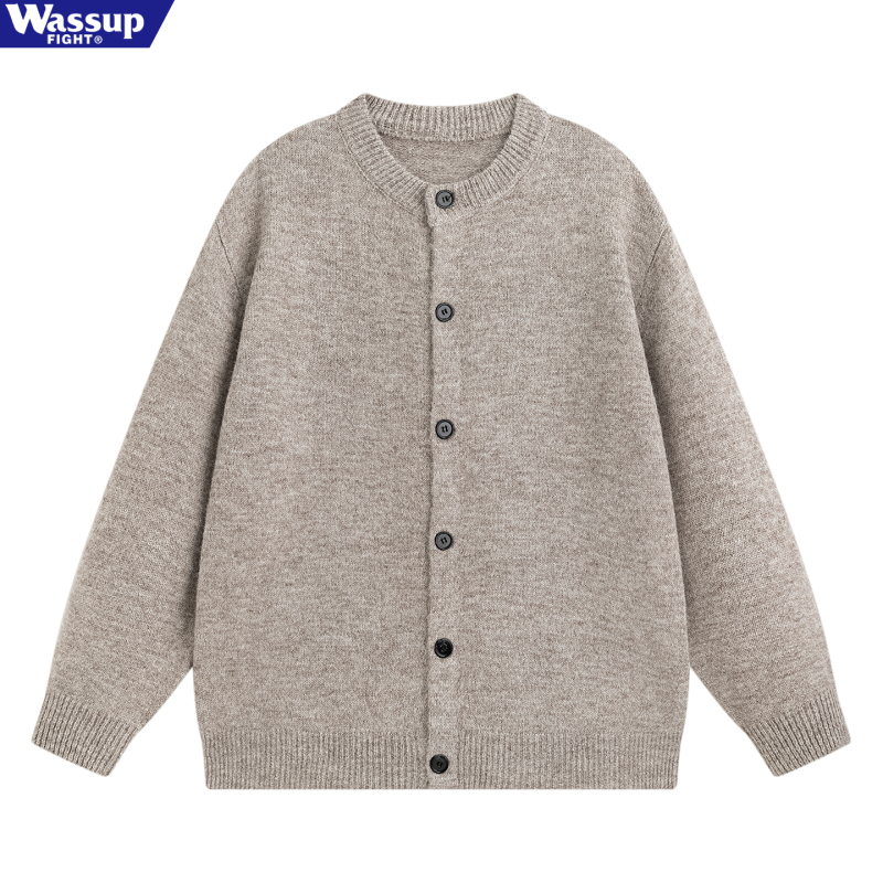 Wassup Casual Lazy Style Round Neck Cardigan Sweater for Men, Spring, Autumn and Winter Buttoned Versatile Alpaca Wool Knitwear Wassup Casual Lazy Style Round Neck Cardigan Sweater for Men, Spring, Autumn and Winter Buttoned Versatile Alpaca Wool Knitwear
