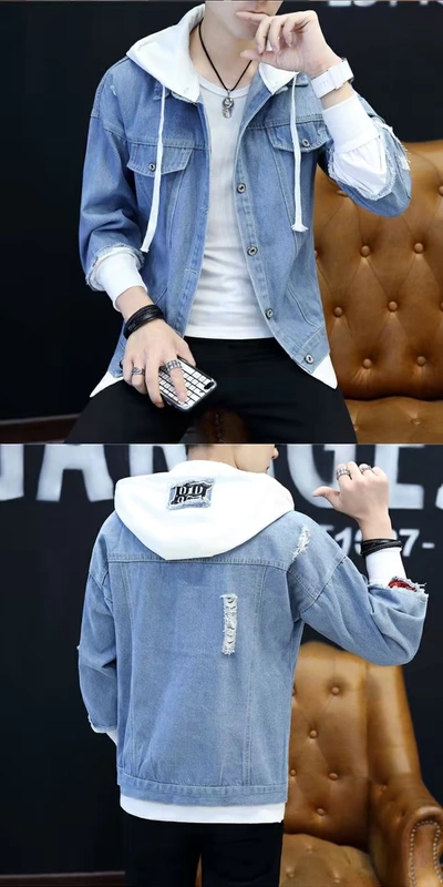 Áo khoác nam mùa xuân và mùa thu 2018 Xu hướng mới của Hàn Quốc Áo khoác denim đẹp trai
