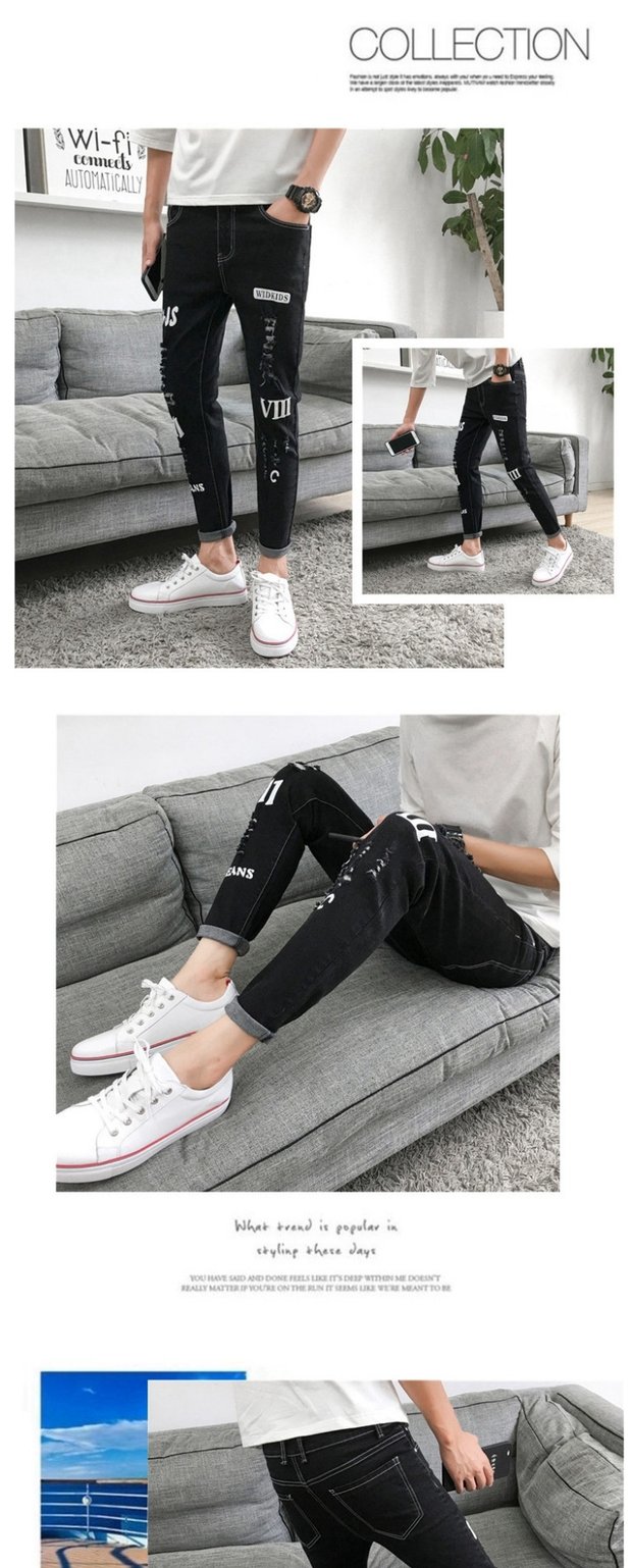 Mùa hè mỏng phần nam lỗ chín điểm quần jeans nam chân thon dài phiên bản Hàn Quốc hoang dã của xu hướng quần xuân hè thời trang nam