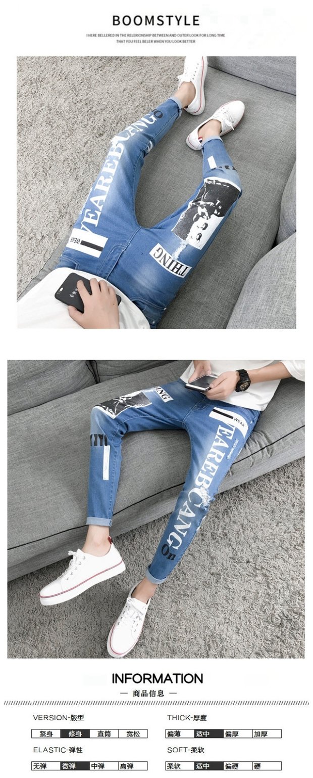Quần jeans ống lửng nam co giãn màu đen phiên bản Hàn Quốc của xu hướng quần dài sinh viên xuân hè shop đồ nam