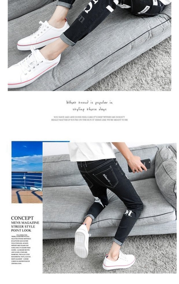 Quần jeans ống lửng nam co giãn màu đen phiên bản Hàn Quốc của xu hướng quần dài sinh viên xuân hè shop đồ nam