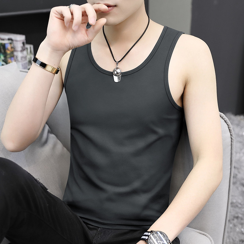 2 Pieces) Modale Round Collar Men's Vest Pure Cotton Summer Ice Silk Breathable Sports Tight Sleeveless Vest Fitness
