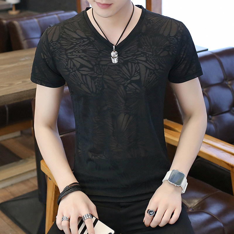 2 2 pieces) Ice-wire V-collar T-shirt men short sleeves 2022 Summer new workout speed dry T-shirt slim fit breathable blouse