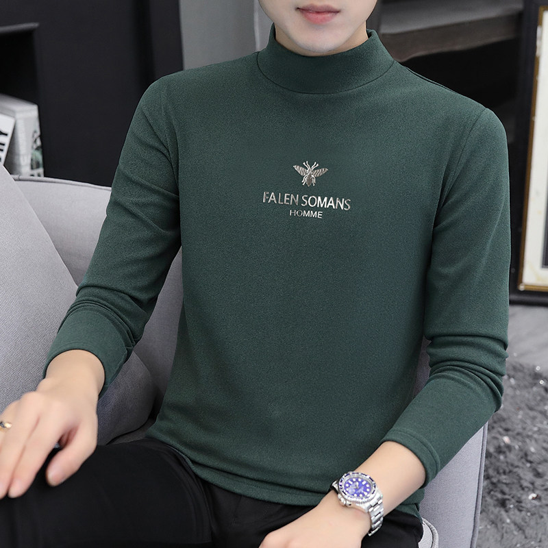 2 pieces) Long sleeves T-shirt men's autumn and half high collars Thickened Warm Duvet Undershirt Inner Hitch