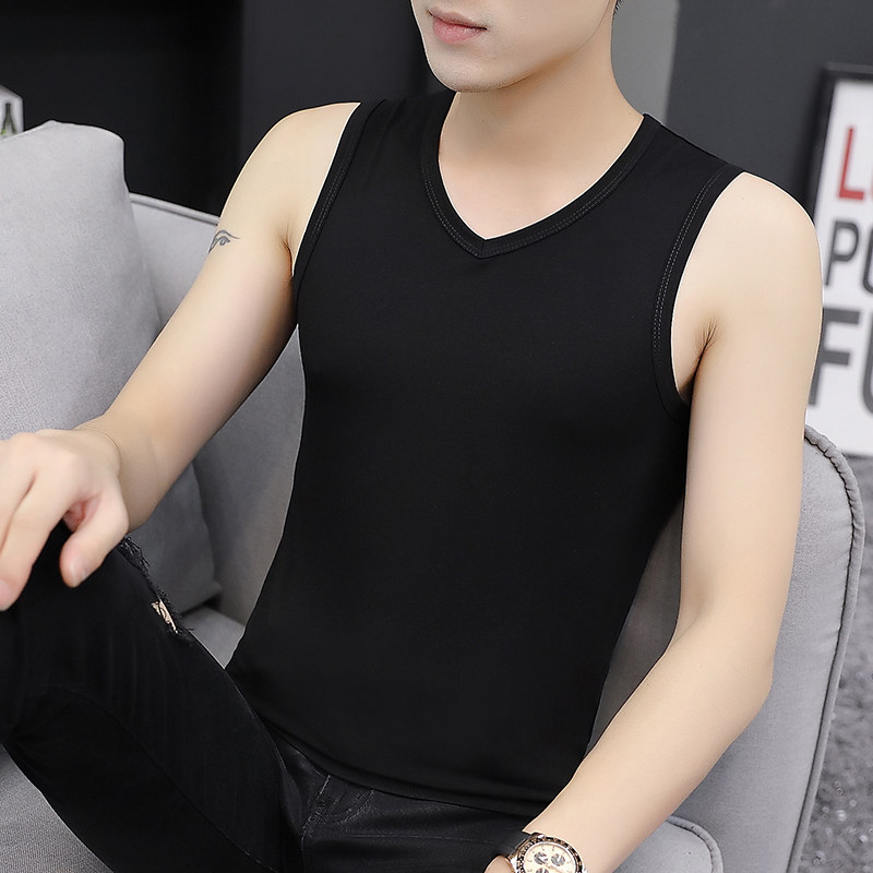 2 Pieces) Modale V Collar Men's Vest Pure Cotton Summer Ice Silk Breathable Sports Tight Without Sleeveless Wide Kan Shoulder Fitness