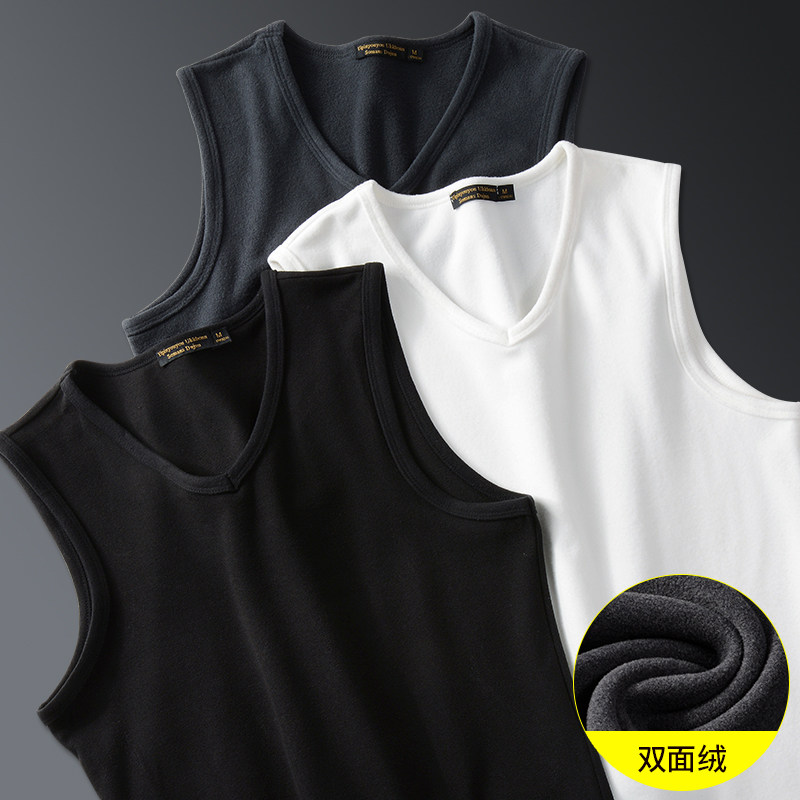2 pieces) Men's vest Sports Fitness Autumn Winter Develvet Thickened Warm Beating bottom sleeveless wide Camper waistcoat Waistcoat Wear