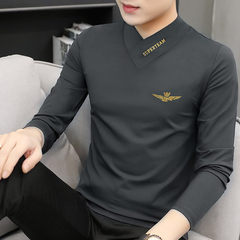 Model 2022 new men in the jacket of long sleeve T - shirt to warm and plus half - tall autumn clothes