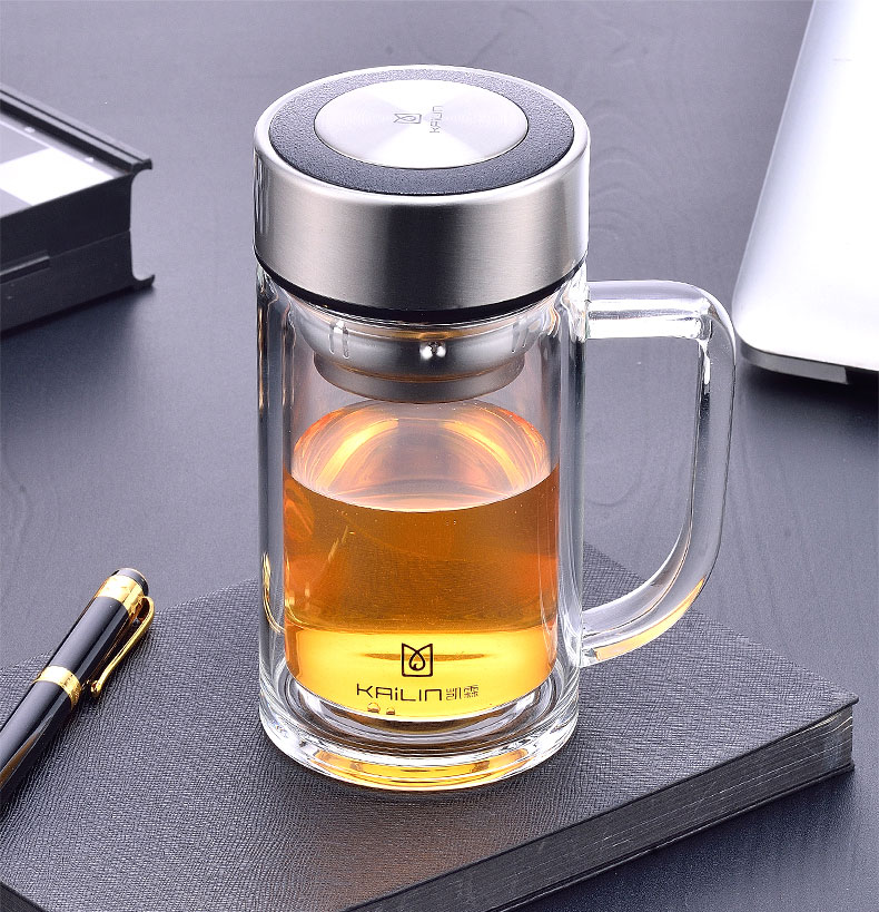 Kailin Clear Double Office Glass Heat Resistance Business Built-up Tea Cup Portable High-end Crystal Cup