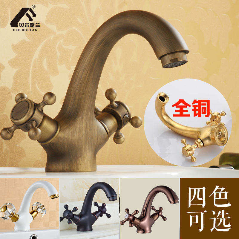 Antique faucet all copper European basin faucet pastoral retro bathroom cabinet hot and cold washbasin faucet