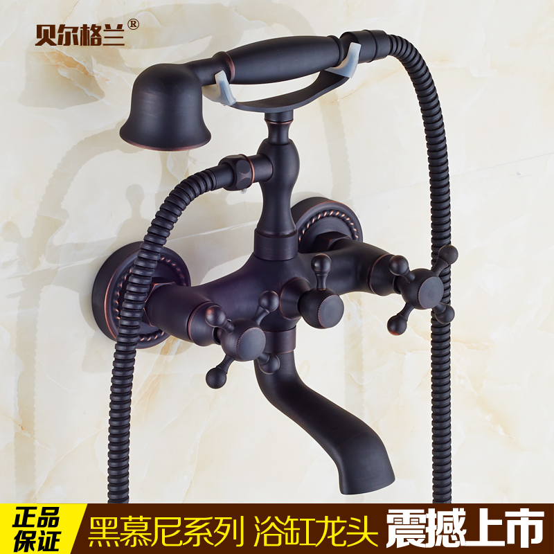 All copper black antique bathroom bathtub faucet shower faucet wall-mounted hot and cold water faucet shower surface mounted