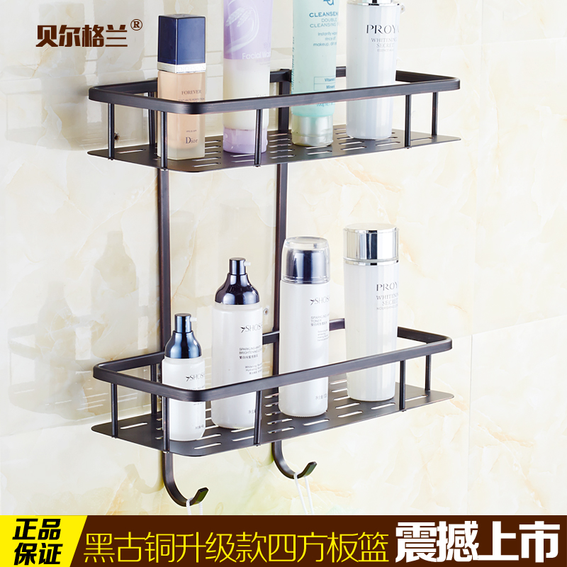 Black Ancient Brass Eurostyle Antique Bathroom Shelve with Mediterranean Bathroom Pendant Full Copper Makeup room Contained Net Basket