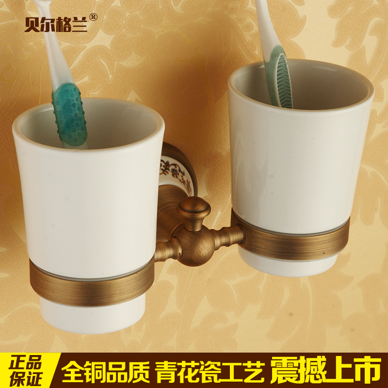 Green flower porcelain gargling double cup holder toothbrush cup holder ceramic gargling cup instead of glass bathroom suit toothbrushing cup