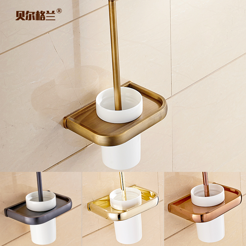 Full copper imitation ancient toilet brush toilet make-up room cleaning brush pure copper retro European style bathroom Supplies suit