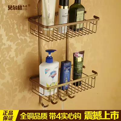 All-copper antique double-layer mesh basket Bathroom shower room shelf Mesh basket with hook