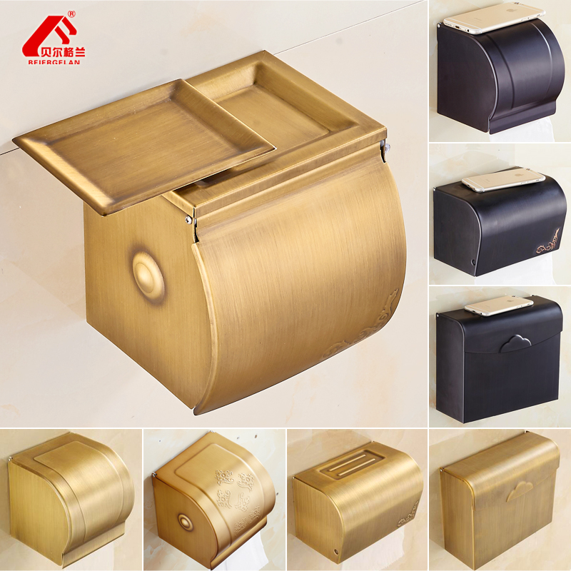 Antique copper toilet paper box Toilet paper box Powder room tissue holder Roll toilet paper holder European waterproof toilet paper box