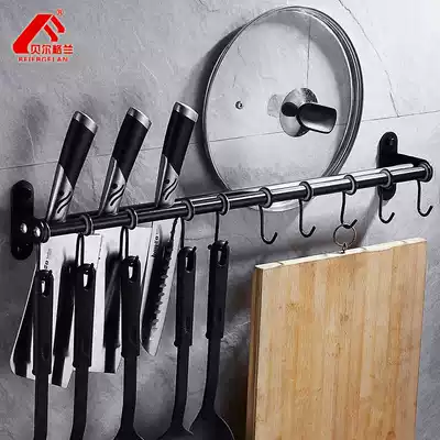 Punch-free 304 stainless steel kitchen hanging rod black kitchen rack pot cover shelf storage layer rack kitchen adhesive hook
