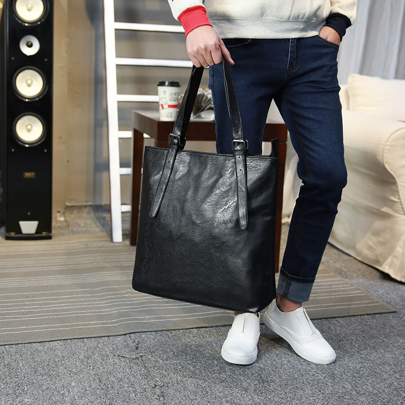 New Genuine Leather Handbag for Men, Korean Style Shoulder Bag, European and American Simple Casual Crossbody Bag, Trendy Men's Briefcase, Large Bag