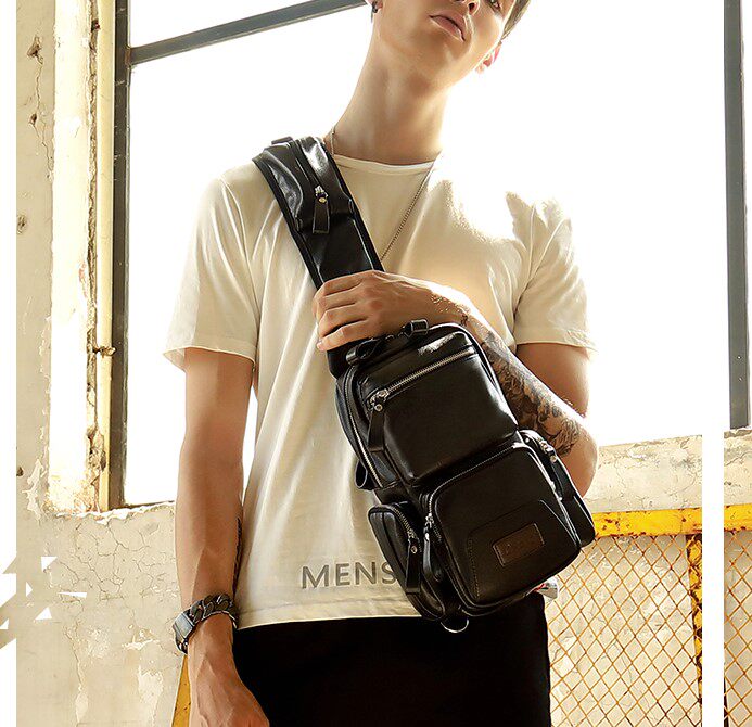 European Station Chest Bag Genuine Leather Male Skew Satchel Shoulder Bag Fashion Tide Casual Men's Bag Student Han Edition Men's Bag