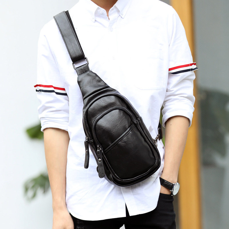 European new Korean version of leather men's chest bag multi-functional outdoor oblique bag waist bag casual chest small backpack male