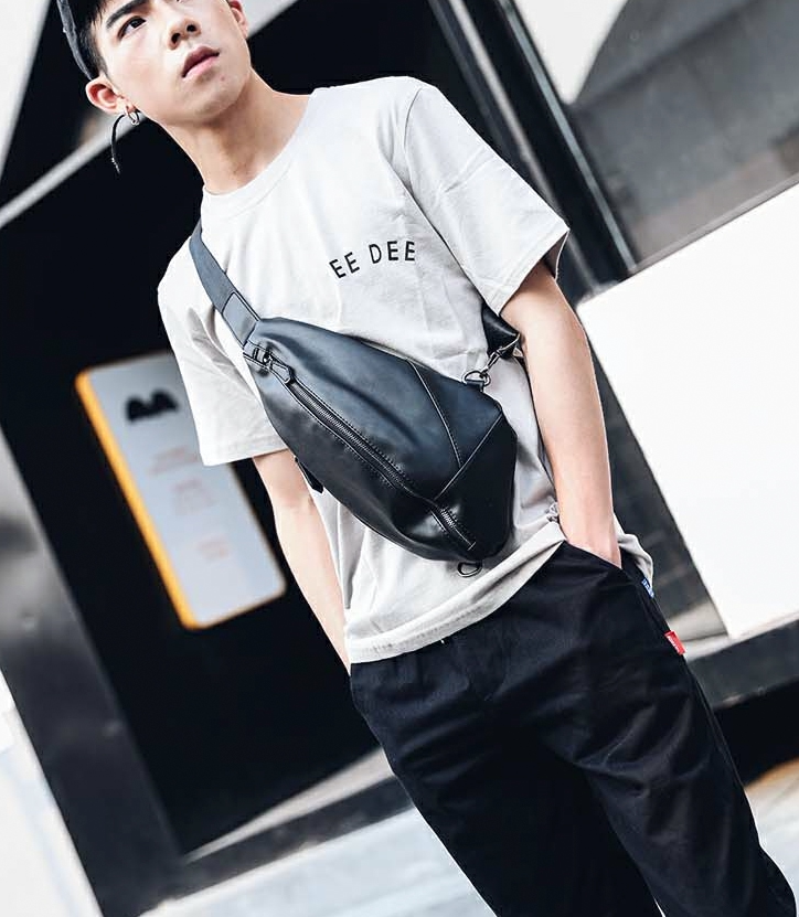 High-end leather Korean version of the universal bag outdoor sports men's shoulder bag fashion leather personality dumpling breast bag back backpack