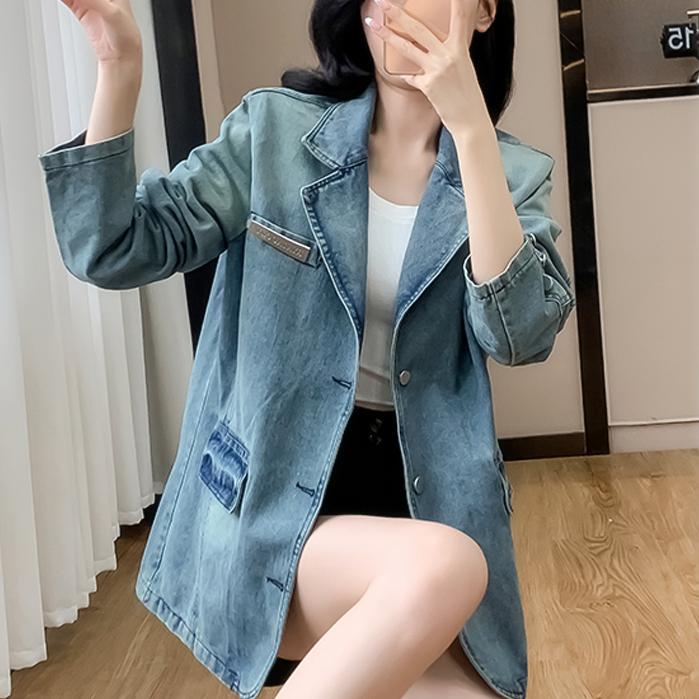 Women's Denim Suit Jacket, Autumn 2024 New Fashion, Stylish and Unique, Loose Mid-Length, Trendy Street-Style Jacket Women's Denim Suit Jacket, Autumn 2024 New Fashion, Stylish and Unique, Loose Mid-Length, Trendy Street-Style Jacket
