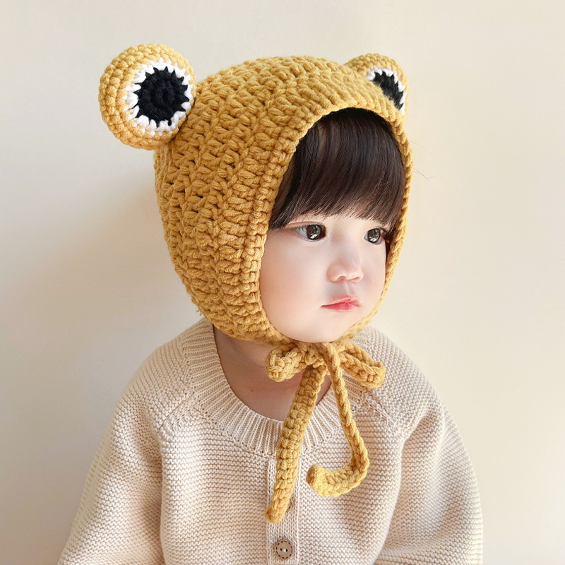 Baby Hat for Autumn and Winter, Cute Frog with Big Eyes, Handmade Knitted Hat for Boys and Girls, Children's Warm Woolen Ear Protection Hat
