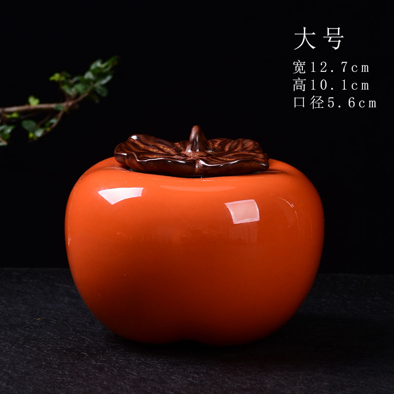 Ceramic Persimmon Tea Leaf Jars Household Seal Tank Large Pu'er Black Tea Black Tea Packaging Gift Box Minima Storage Tank