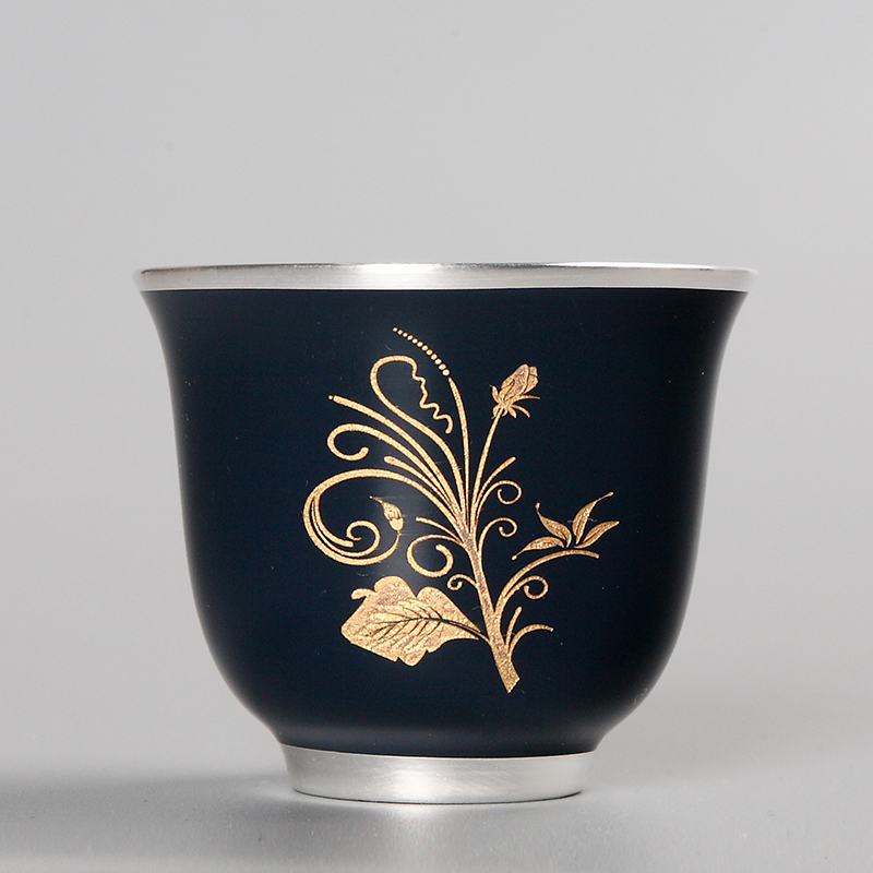 999 Pure Silver Artisanal silver tea cup Kung fu tea Sketch Gold Tasting Cups Tea Cup Tea Bowl Master Cup Inlaid Silver Single Cup