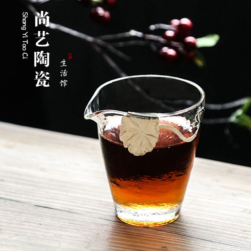 Shang art inlaid pure silver glass fair cup large number thickened heat resistant hammer grain tea sea sub-tea ware uniform tea set tea set accessories