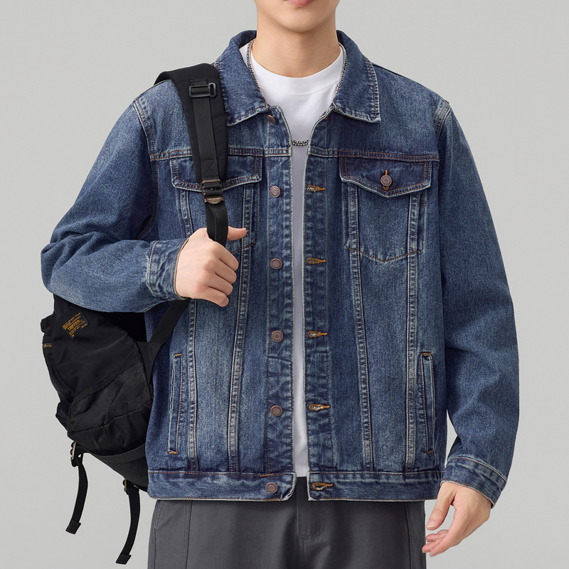 American-Style High-End Denim Jacket for Men, Trendy Brand, Thick Spring and Autumn Workwear Denim Jacket, Simple and Versatile Casual Denim Clothing