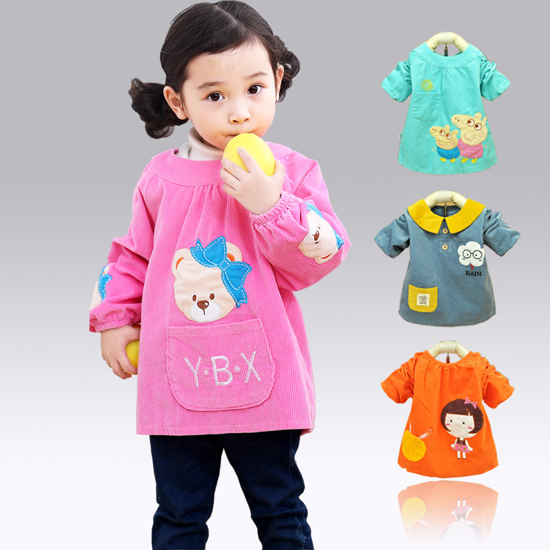 Boys and girls autumn and winter corduroy 1 waterproof and anti-dirty coveralls 2 years old 3 fashion foreign style 4 children's anti-dressing and eating clothes